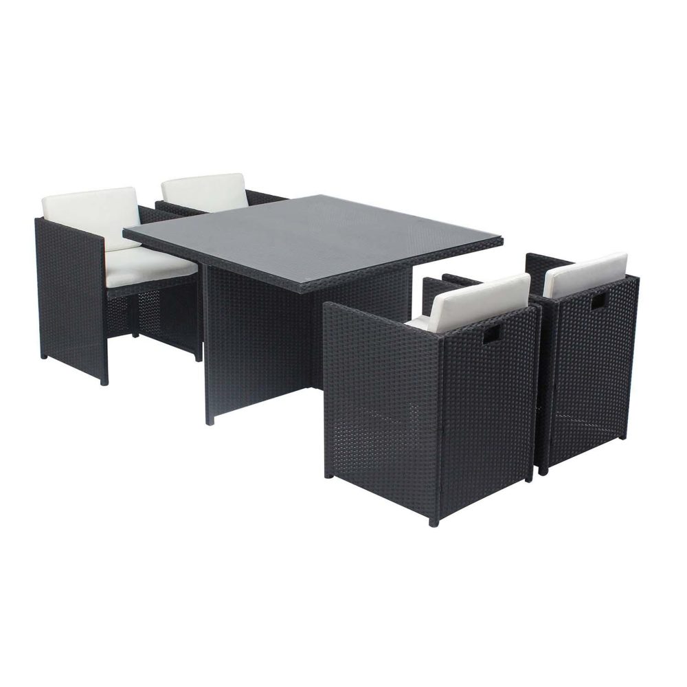 CONCEPT USINE Table et chaises 4 places encastrables en résine noir-blanc miami