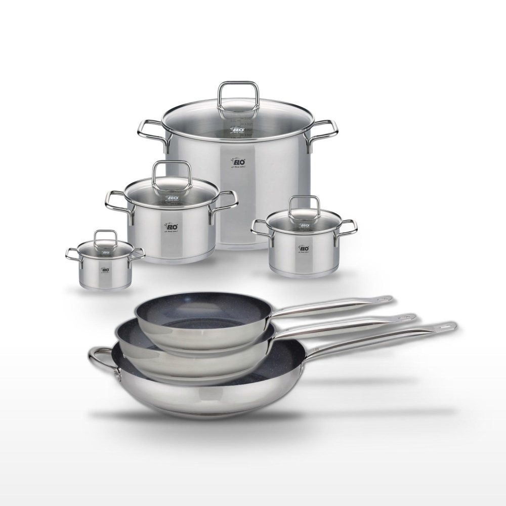 ELO Lot de 3 poêles céramique 24/28/32cm elo profi therm platinum et 4 faitouts inox elo citrin