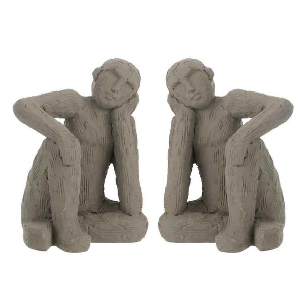 J-LINE Lot de 2 serre-livres en ciment assis 25cm gris