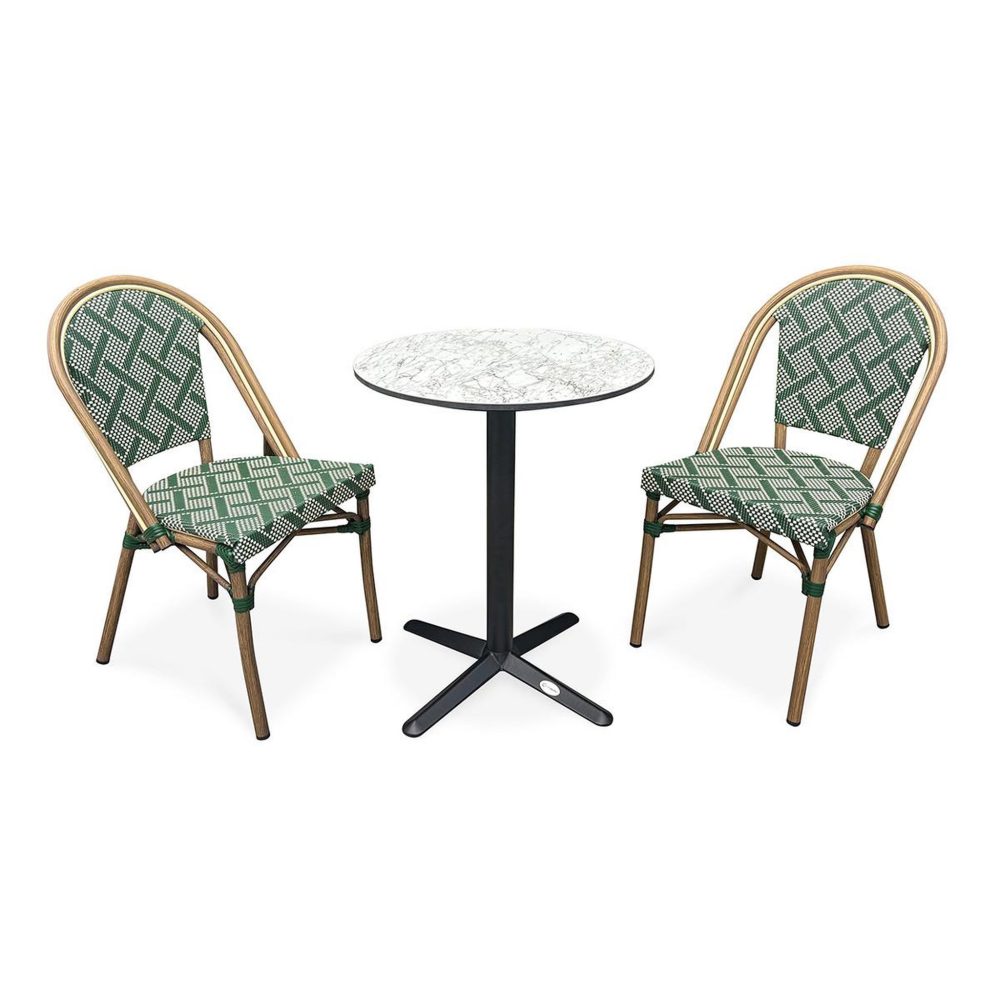 Paris Prix Ensemble table de jardin & 2 chaises bistro 60cm vert