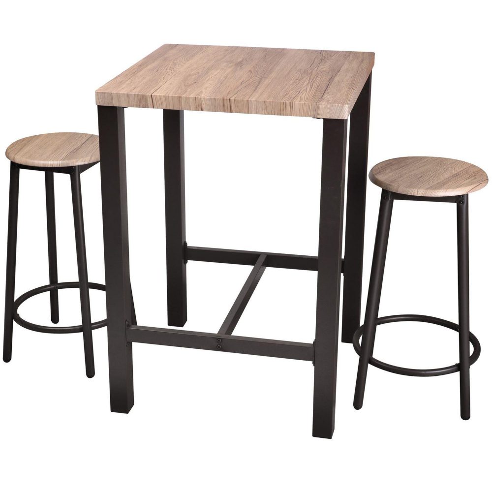 DIVERS Table de bar carrée avec 2 tabourets ronds design industriel dock - noir