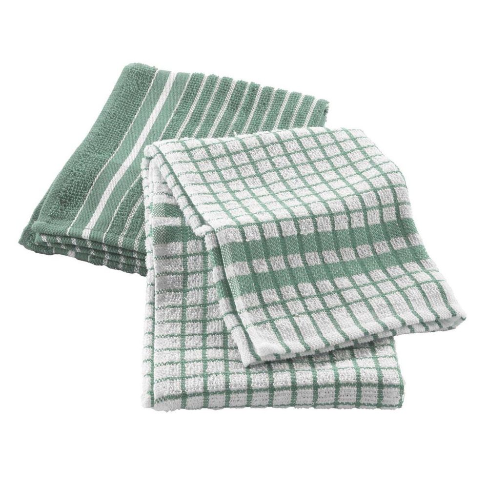 Douceur d'Intérieur Lot de 2 torchons éponge classico 50x70cm vert cèdre