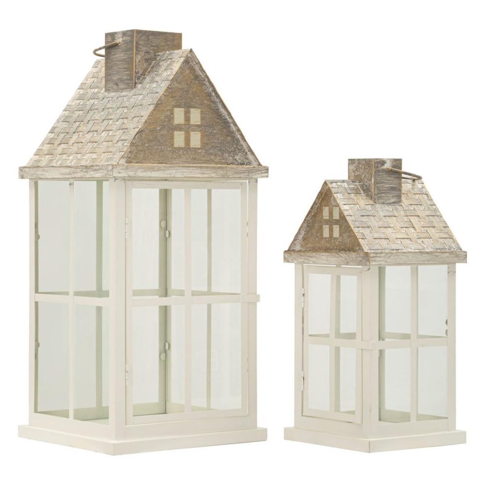 Paris Prix Lot de 2 Lanternes en Bois Home 55cm Blanc