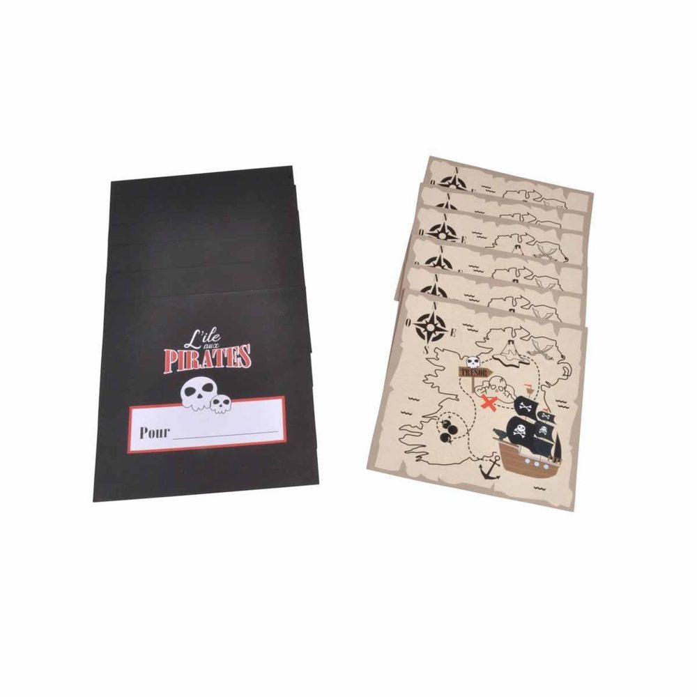 HOMEA Lot de 6 invitations d'anniversaire pirates noir