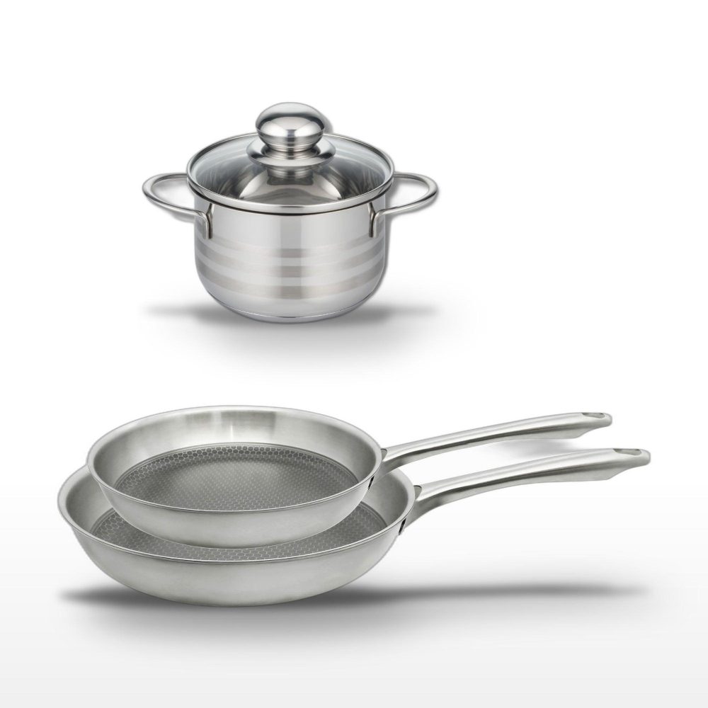 ELO Lot de 2 poêles 24/28 cm et faitout 14 cm elo relief passion