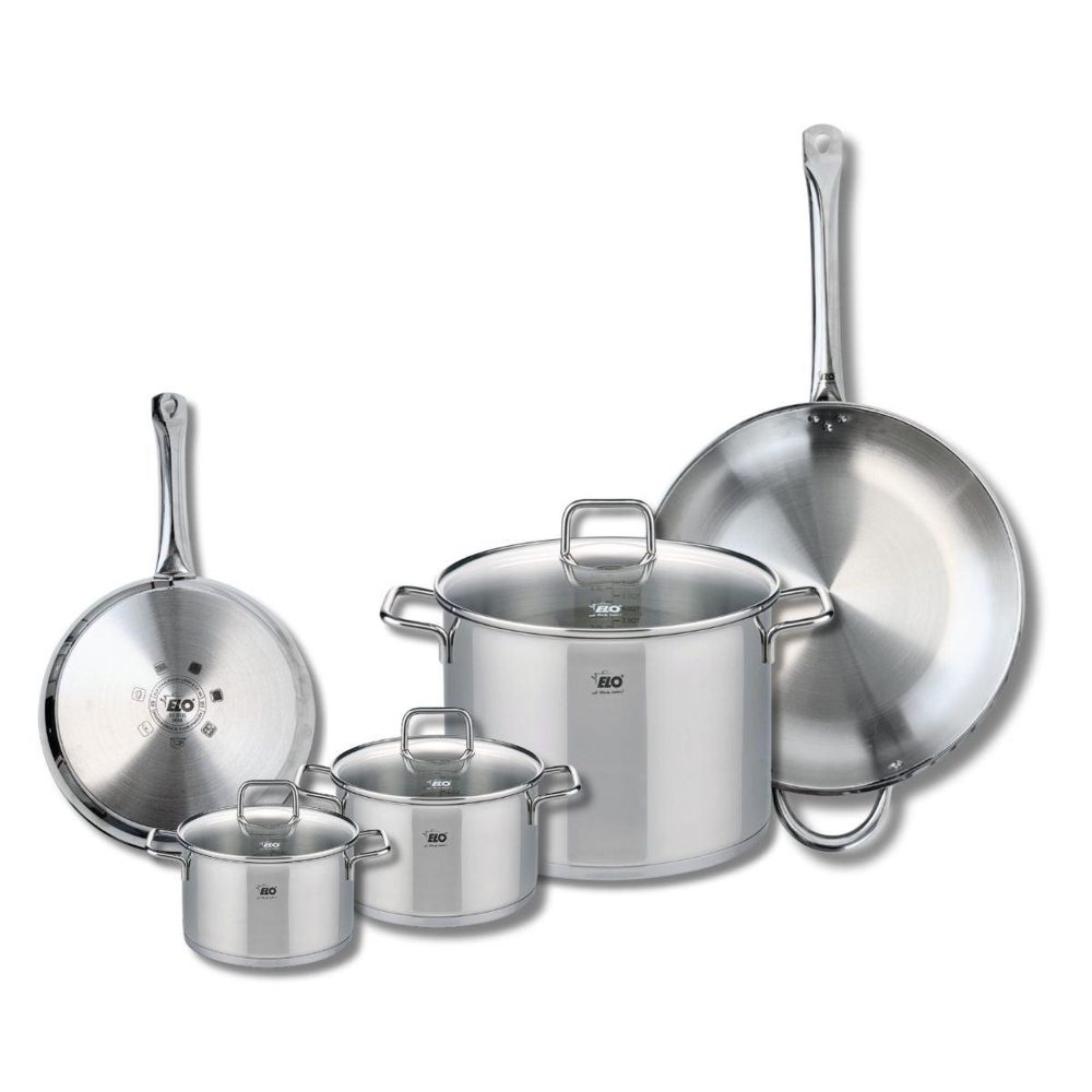 ELO Ensemble de 2 poêles de cuisson 24 et 32 cm et 3 faitouts 14, 16 et 26 cm elo profi citrin
