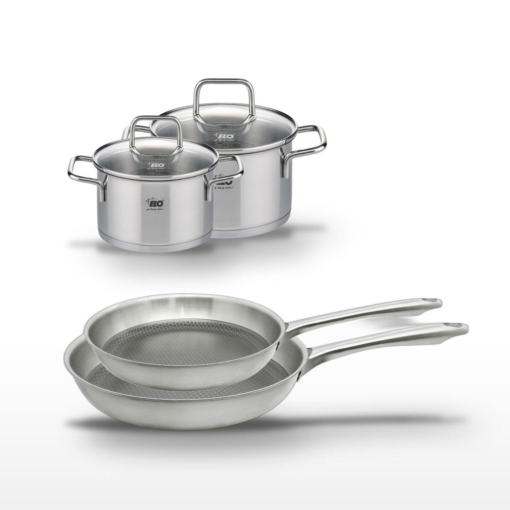 ELO Lot de 2 poêles 24/28 cm et 2 faitouts 12/14 cm elo relief passion