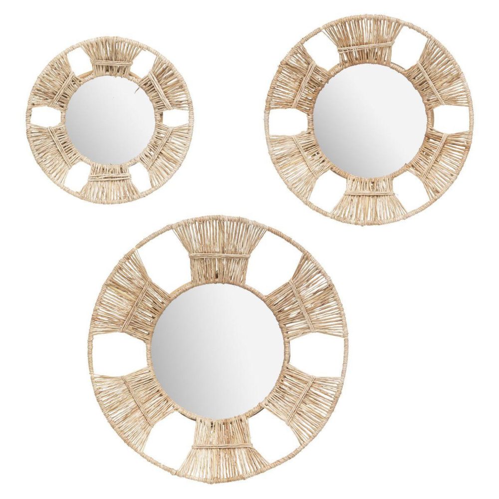 ATMOSPHERA Lot de 3 miroirs muraux déco laura 31cm naturel