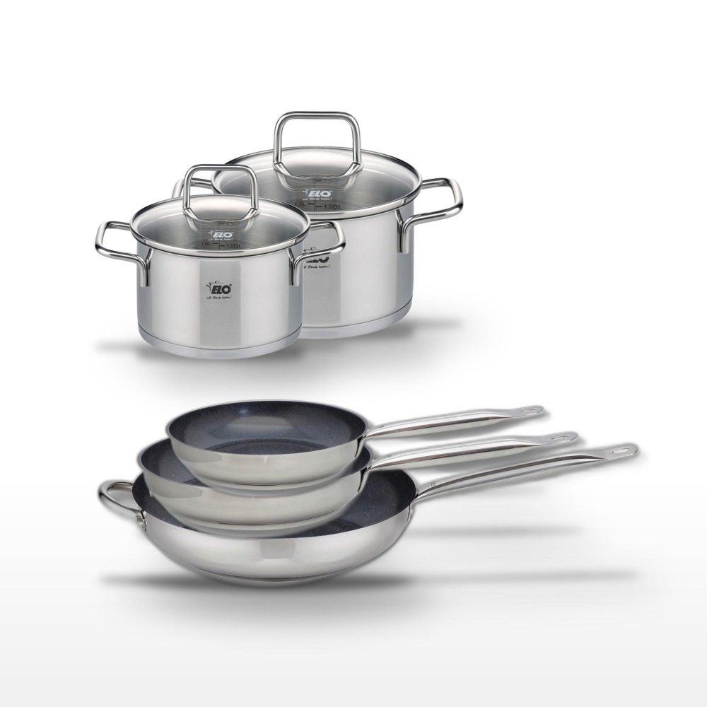 ELO Lot de 3 poêles 24/28/32cm elo profi therm platinum et 2 faitouts