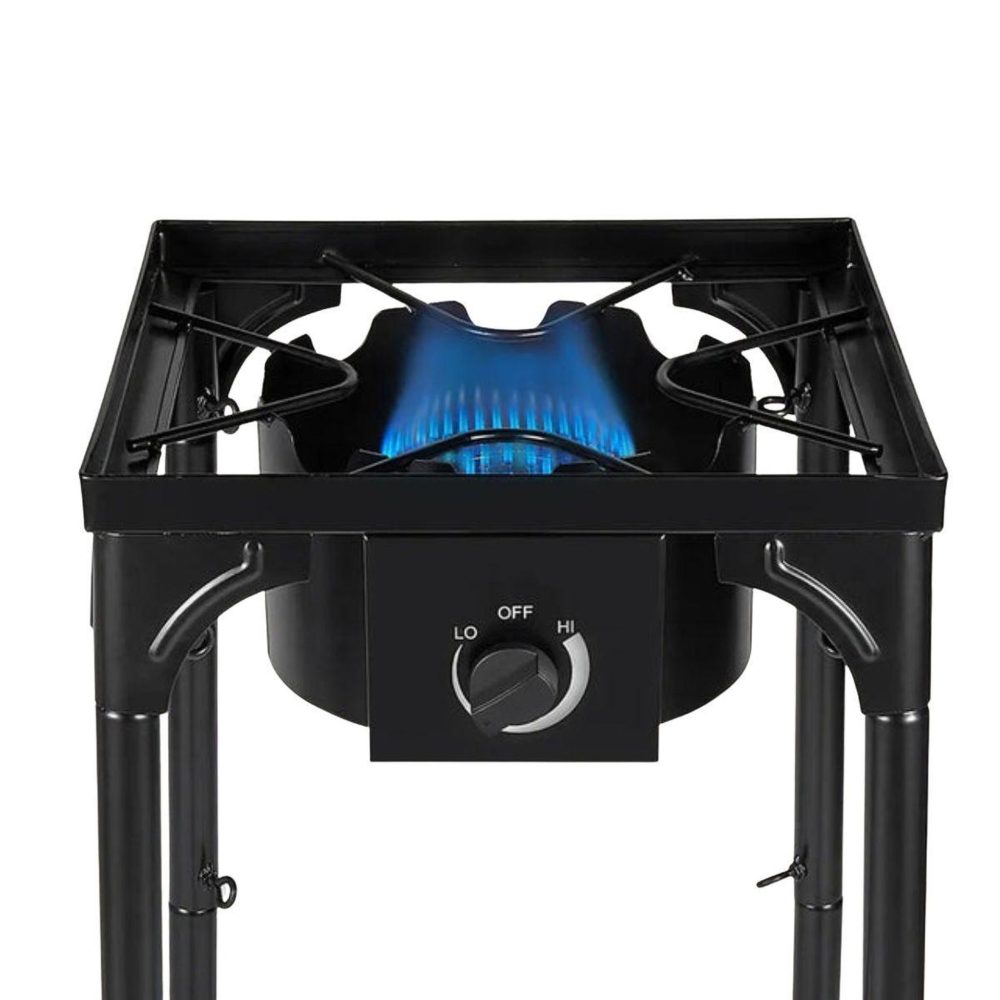 INTEC Réchaud à gaz 1 feu 4500w 4 pieds modulables 3 hauteurs bruleur en fonte - cuisine extérieure 40 x 40 x h78cm allumage piezo