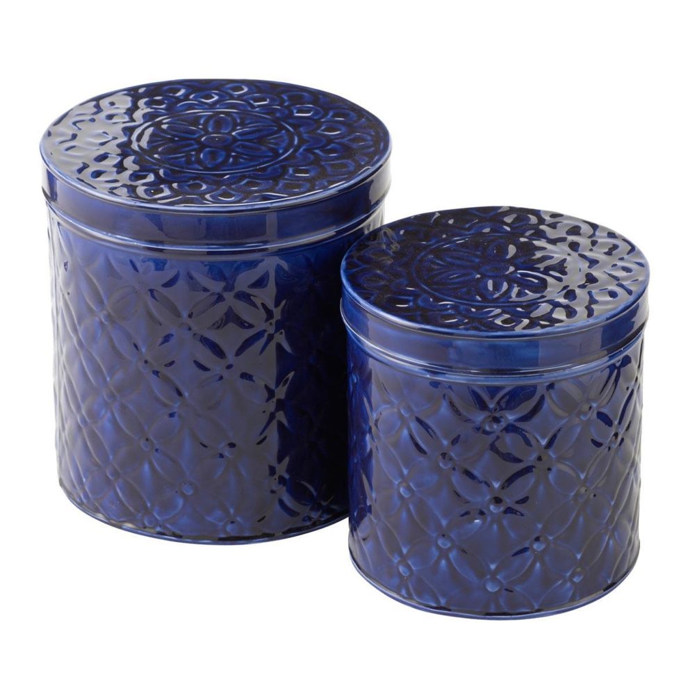 J-LINE Lot de 2 boîtes en métal nag 20cm bleu