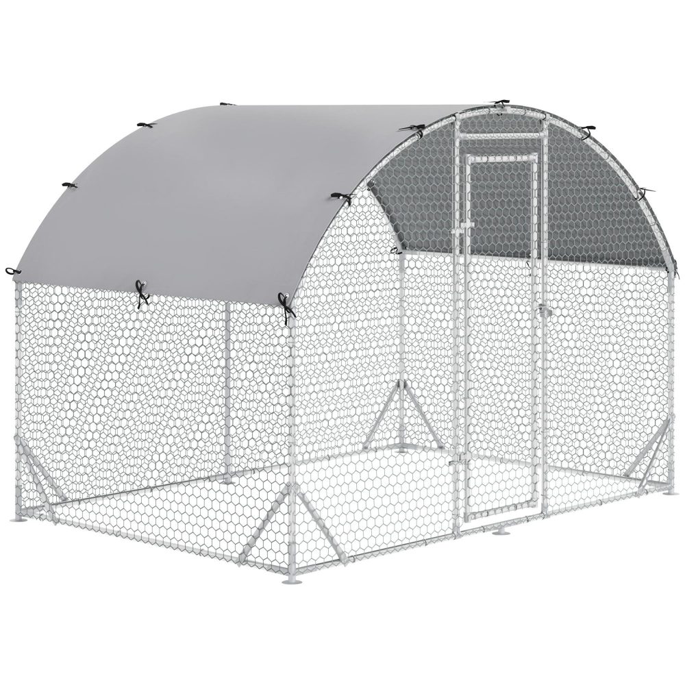 PAWHUT Enclos poulailler chenil couvert 5,32 m² - parc grillagé dim. 2,8L x 1,9l x 1,97H m - acier galvanisé