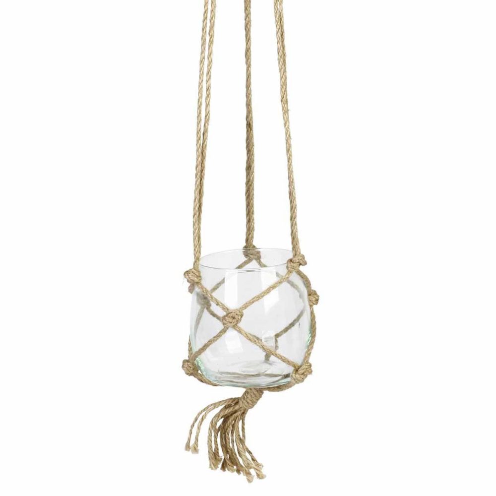 HOMEA Boule en verre suspendue chanvre 12cm transparent