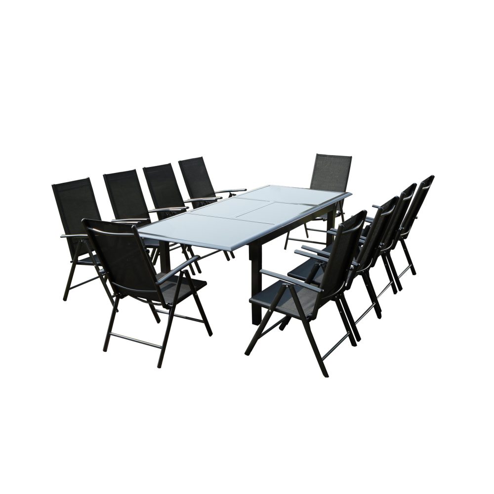 CONCEPT USINE Table de jardin et 10 chaises en aluminium gris ravenne