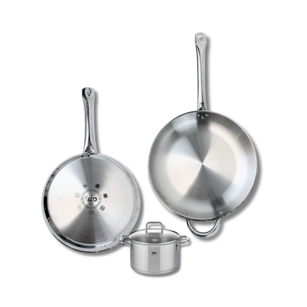 ELO Ensemble de 2 poêles de cuisson 28 et 32 cm et 1 faitout 14 cm elo profi citrin