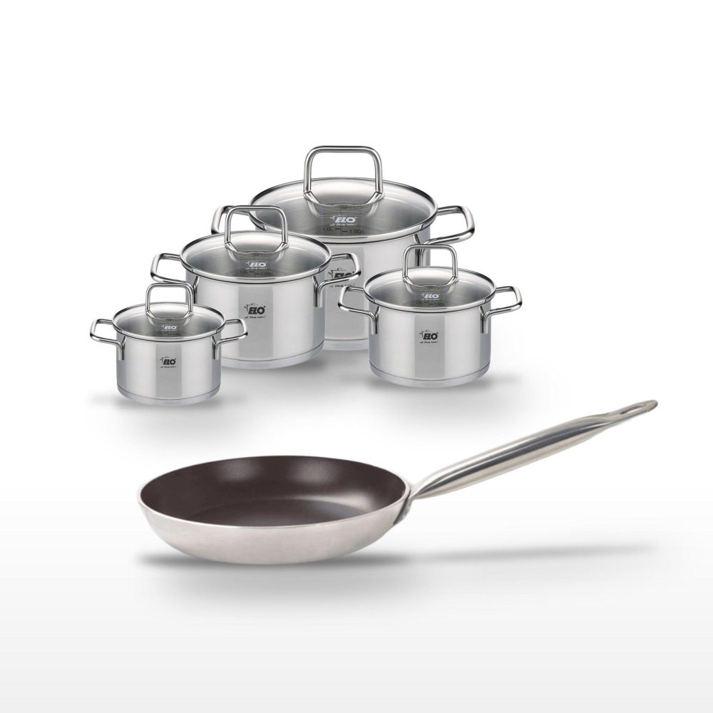 ELO Lot poêle 24cm avec revêtement céramique sans pfas & 4 faitouts 12/14/16/20 cm elo bistro line citrin