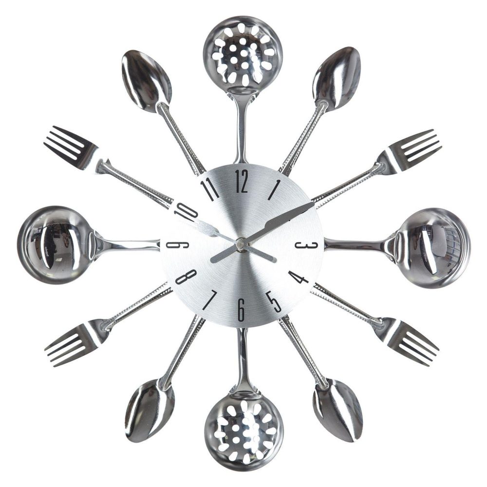 ATMOSPHERA Pendule Ustensiles - Diam. 38 cm - Argent