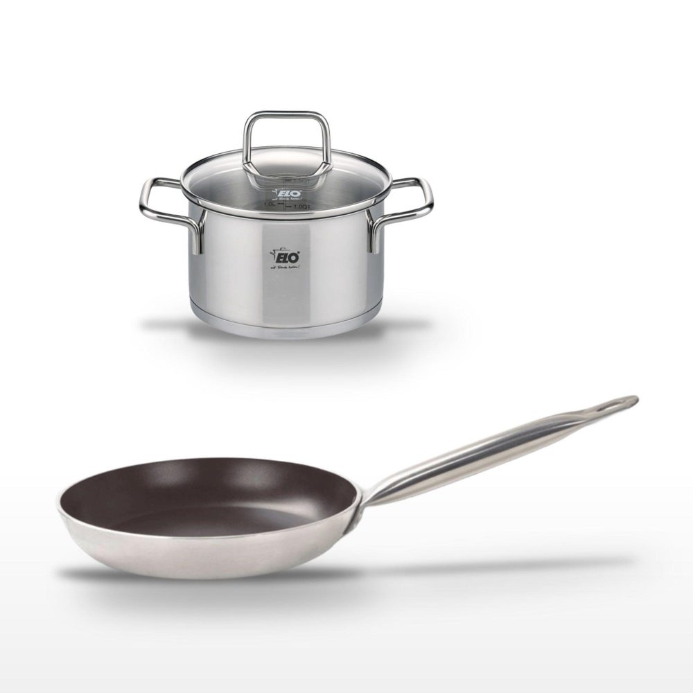 ELO Lot poêle 24 cm avec revêtement céramique sans pfas & faitout 14 cm elo bistro line citrin