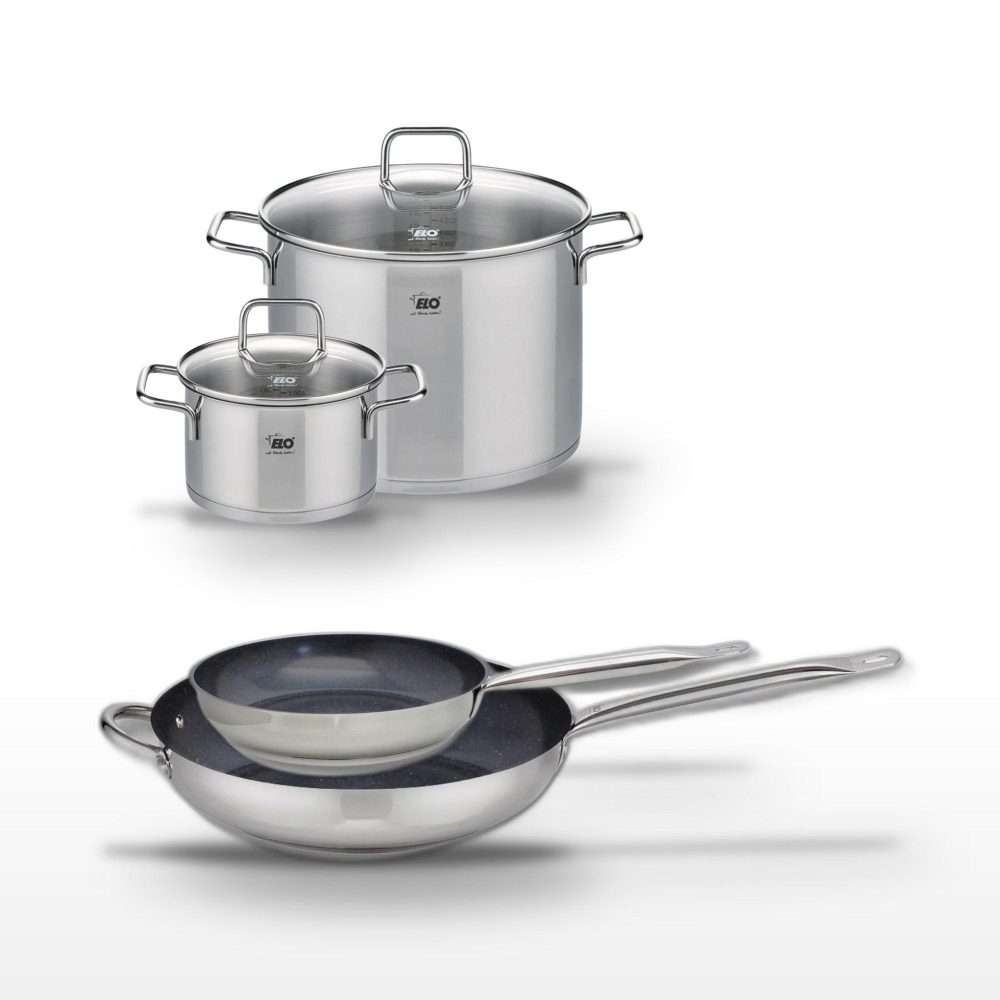 ELO Lot 2 poêles céramiques 24/32 cm elo profi therm platinum et 2 faitouts 20/26 cm