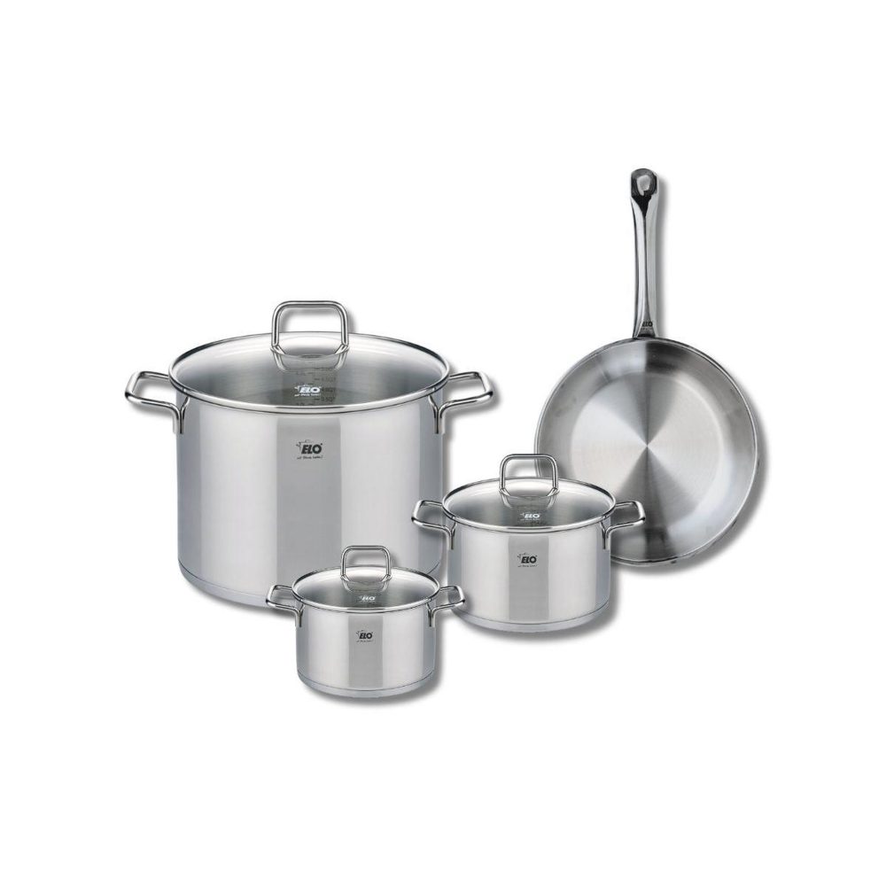 ELO Ensemble de 1 poêle de cuisson 24 cm et 3 faitouts 14, 16 et 26 cm elo profi citrin