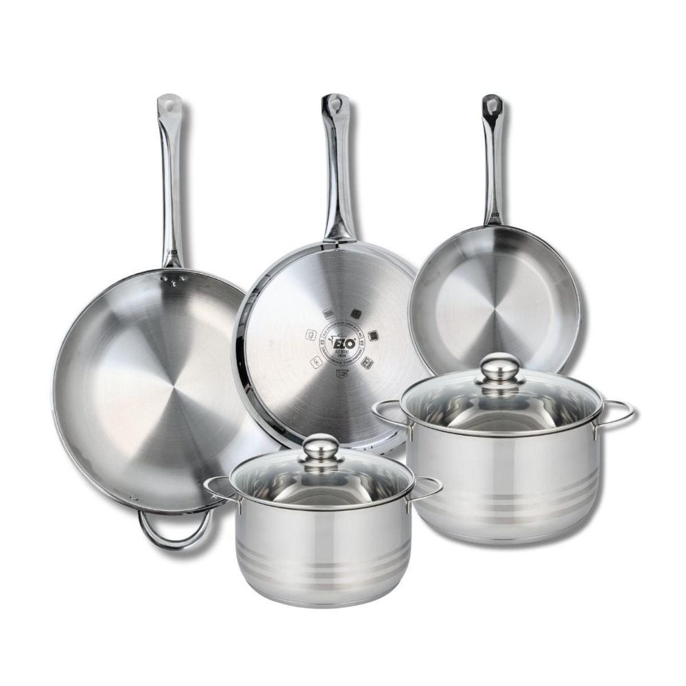 ELO Ensemble de 3 poêles de cuisson 24, 28 et 32 cm et 2 faitouts 20 et 24 cm elo profi brillant