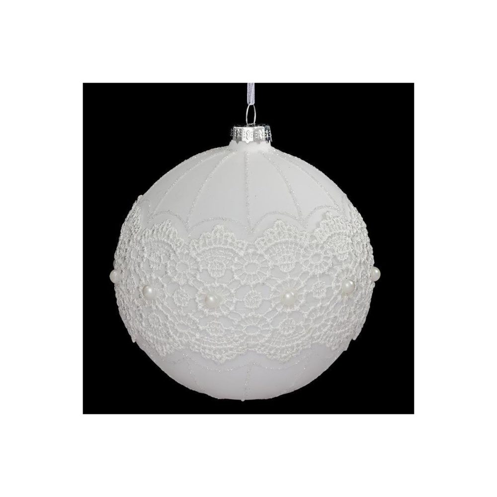 FEERIC LIGHT & CHRISTMAS Boule de noël en verre dentelle perle 10cm blanc