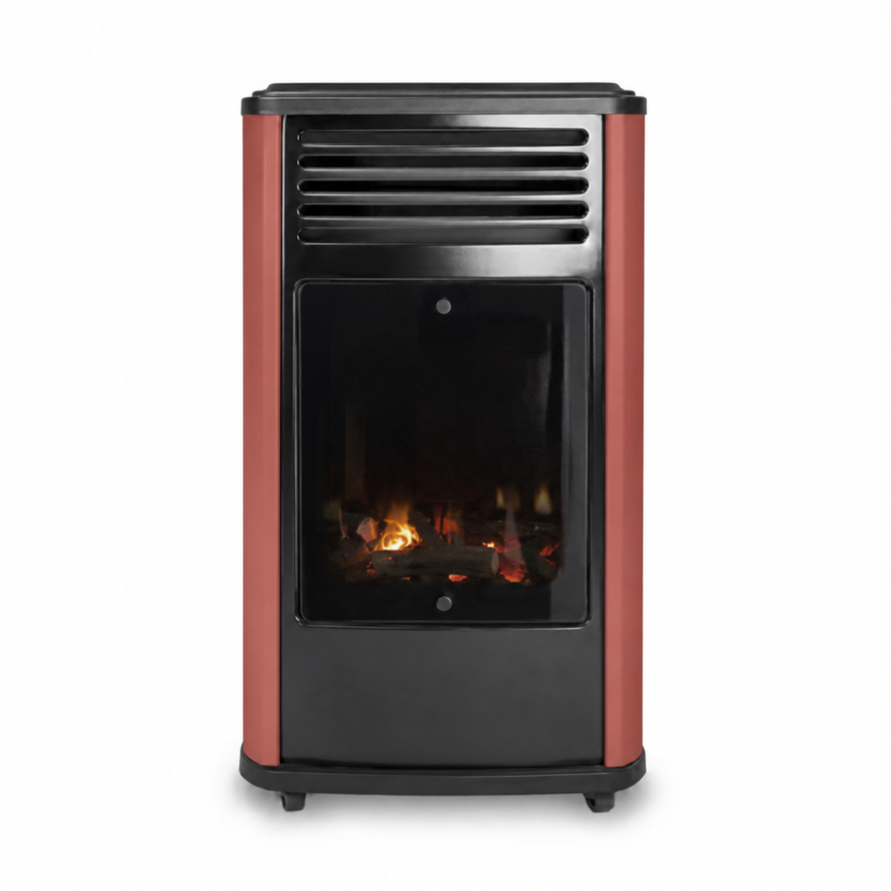 SAHARA Poêle à gaz 3,4kw rouge - chauffage d'appoint effet feu de bois manhattan sahara