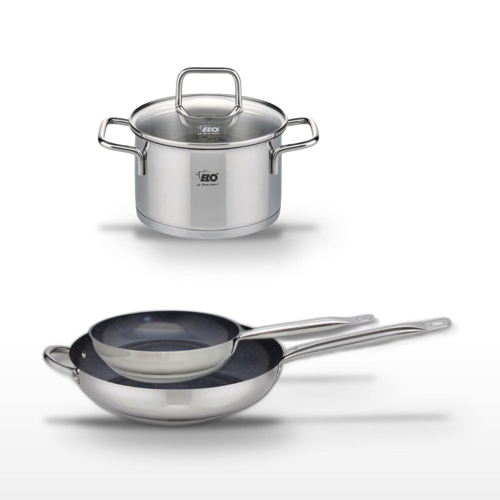 ELO Lot 2 poêles 24/32 cm elo profi therm platinum et 1 faitout 12 cm