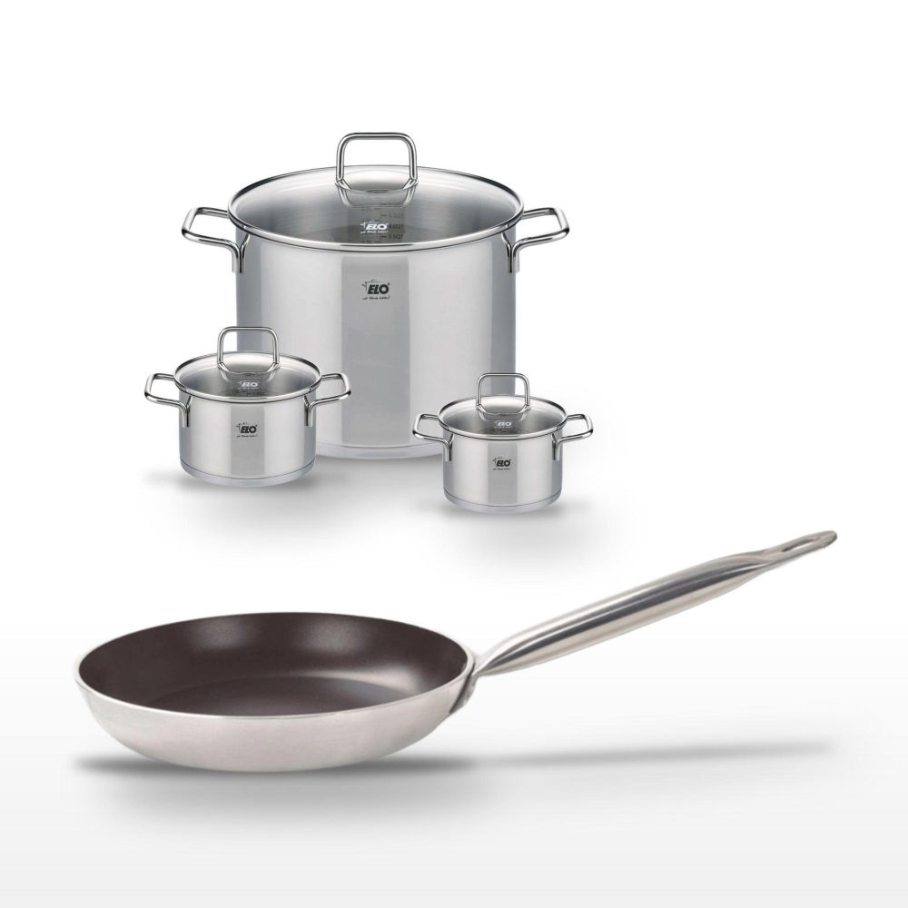 ELO Lot poêle 24cm avec revêtement céramique sans pfas & 3 faitouts 14/16/26 cm elo bistro line citrin