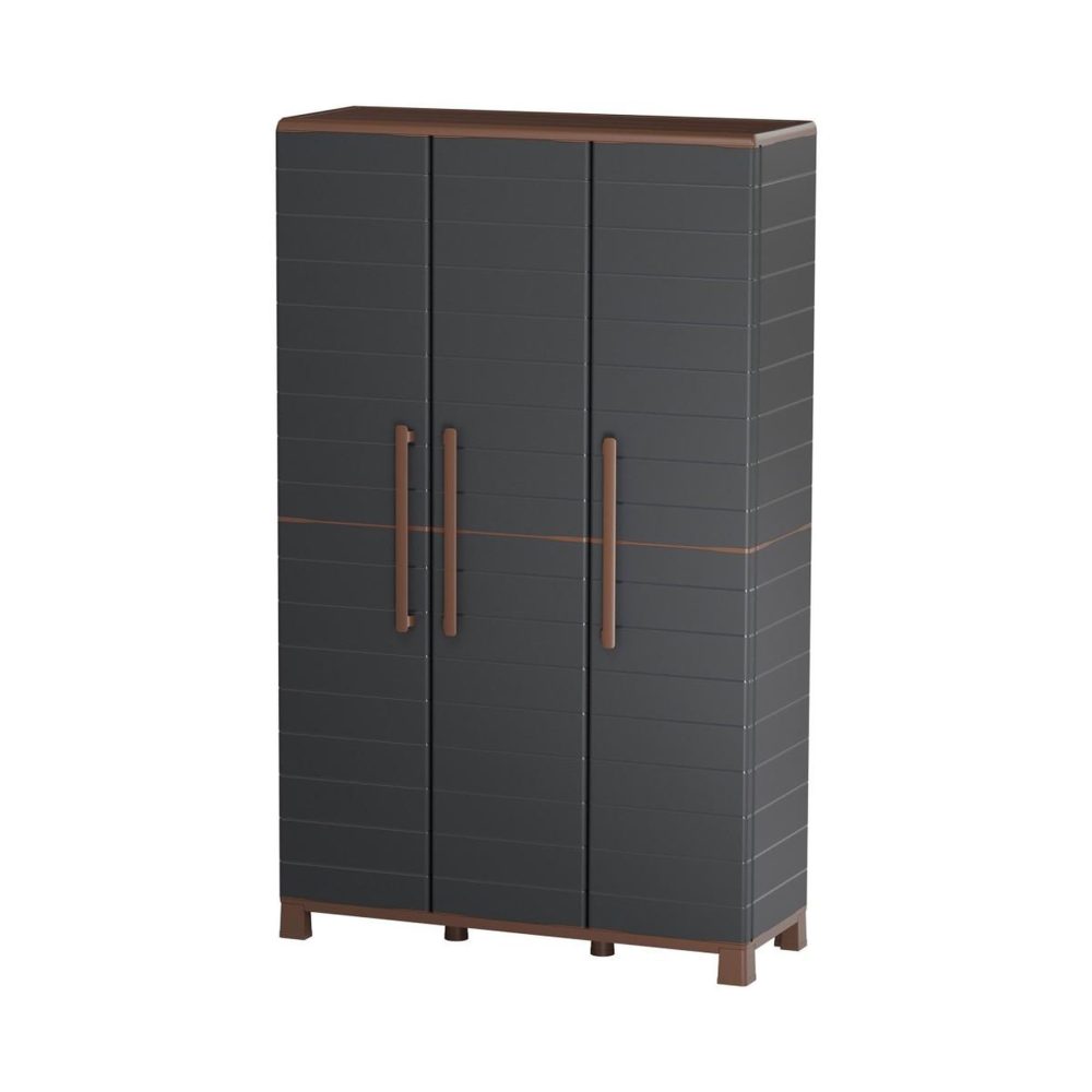 ART PLAST Armoire porte-balai anthracite 3 portes 3 etagères réglables 102 x 37 x 169 cm - garage buanderie cellier art plast