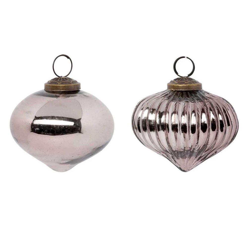 ATMOSPHERA Lot de 2 boules de noël en verre goutte 8cm marron