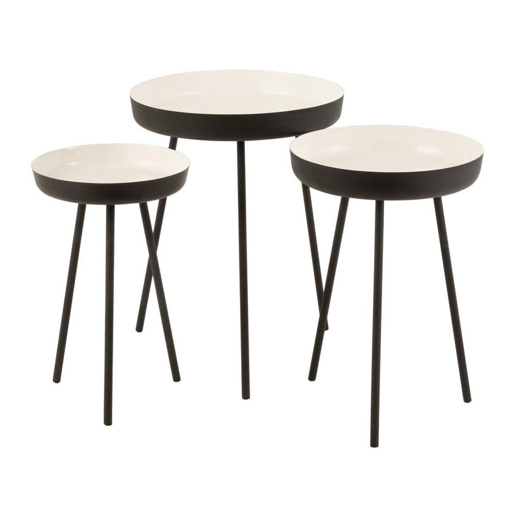 J-LINE Lot de 3 tables gigognes pulta 67cm noir & blanc