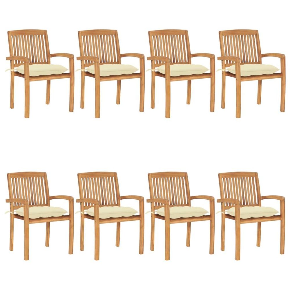 VIDAXL Chaises de jardin empilables avec coussins lot de 8 Teck solide