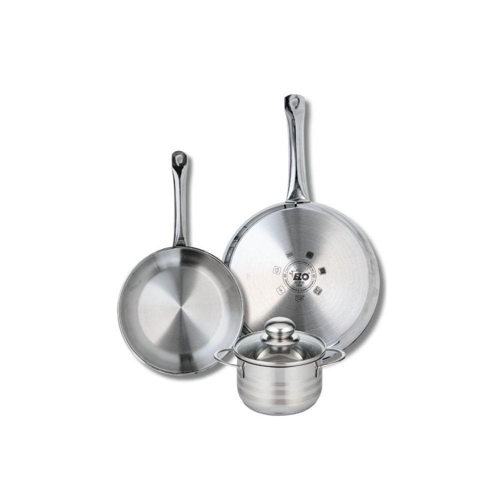 ELO Ensemble de 2 poêles de cuisson 24 et 28 cm et 1 faitout 14 cm elo profi brillant