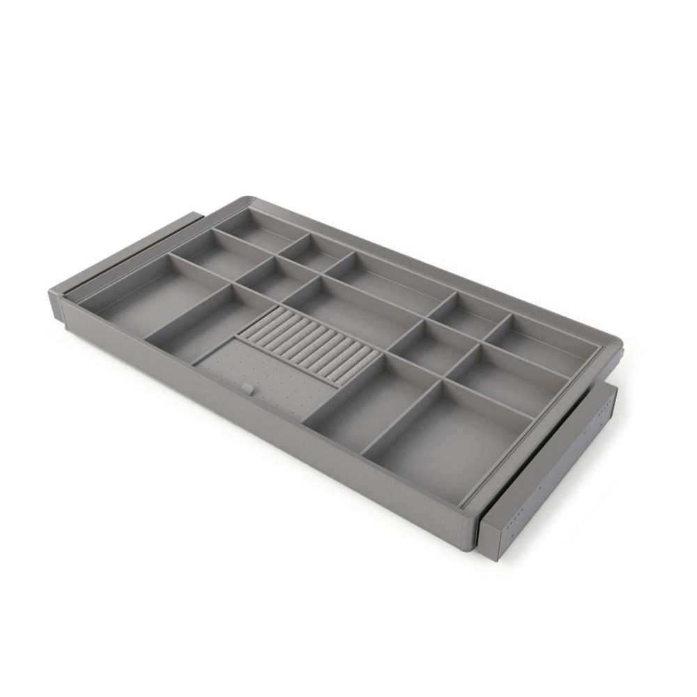 EMUCA SRL Kit tiroir organisateur et rack ajustable Quartz pour armoires - glissières extension totale et à fermeture douce - Module 90cm - Finition Titane