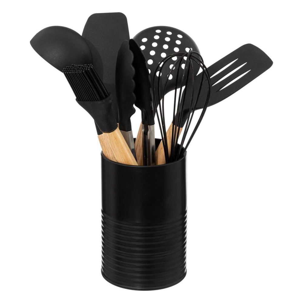 FIVE Lot de 7 ustensiles manche bois avec pot - noir