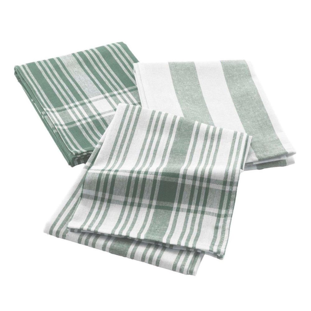 Douceur d'Intérieur Lot de 3 torchons bayado 50x70cm vert cèdre