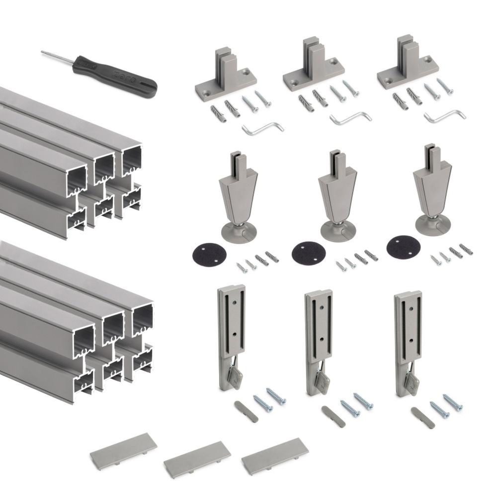 EMUCA SRL Lot de 3 cadres Zero avec quincaillerie et profilés pour montage au sol et au mur avec vérin circulaire - Aluminium et Zamak - Gris pierre