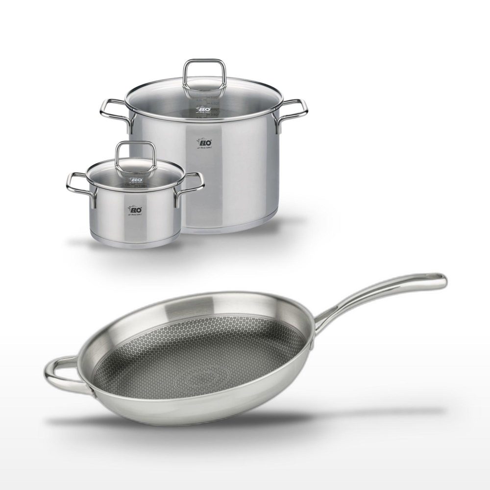 ELO Lot poêle 32 cm & 2 faitouts 20/26 cm elo relief evolution