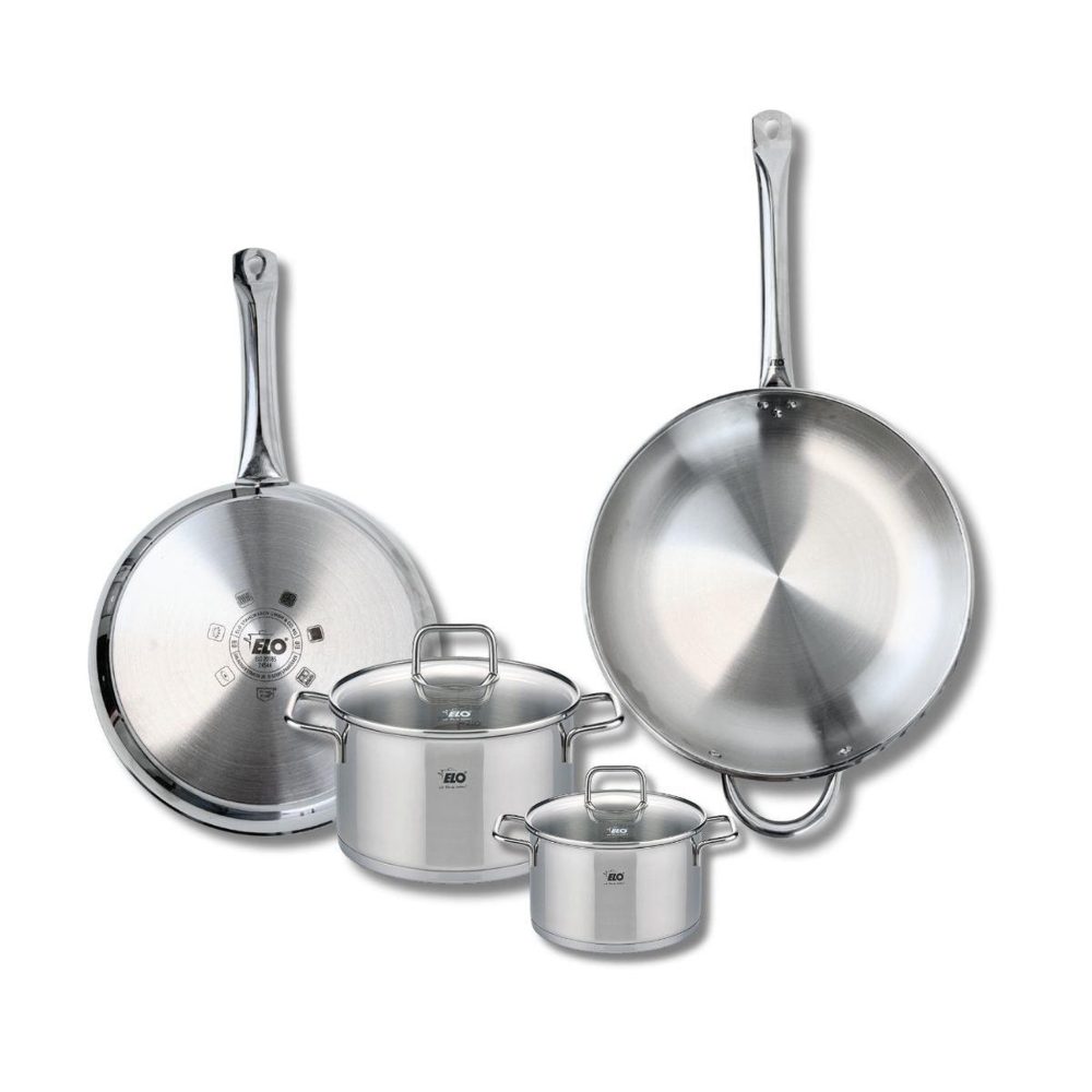 ELO Ensemble de 2 poêles de cuisson 28 et 32 cm et 2 faitouts 14 et 20 cm elo profi citrin