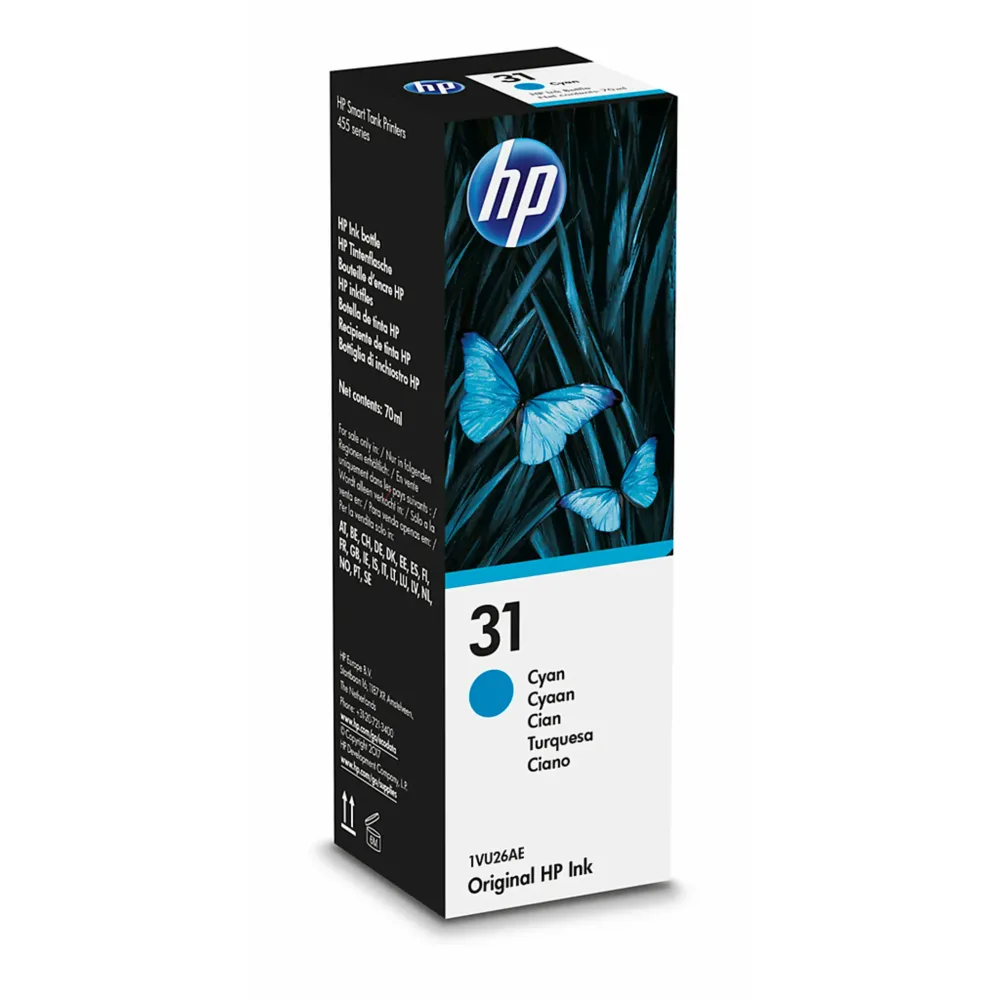 HP Bouteille d'encre HP 31 Cyan Authentique 70 ml (1VU26AE)