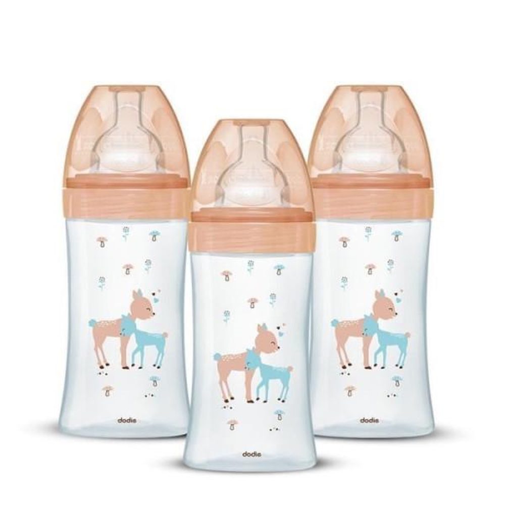 DODIE Lot de 3 biberons dodie anti-colique sensation+ - verre - 270ml - 0-6 mois - tétine plate - débit 2