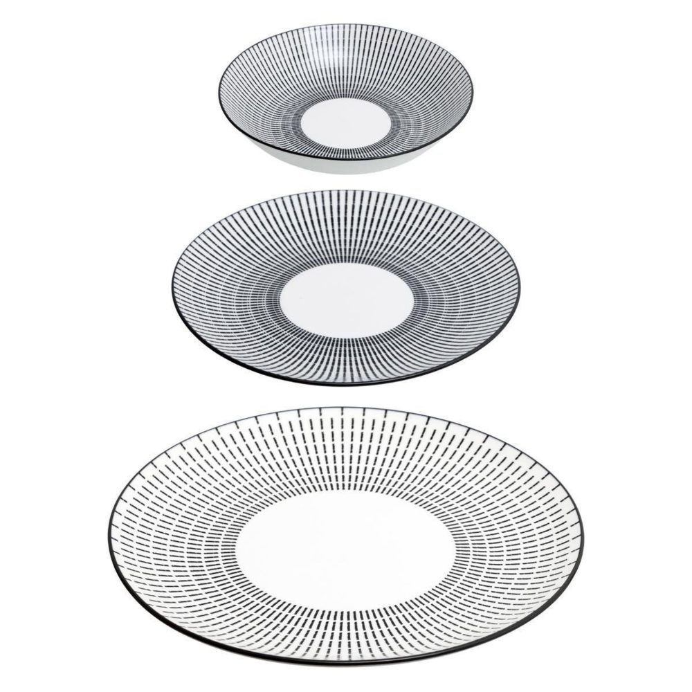 SECRET DE GOURMET Service de Table 18 Pièces Lunis 27cm Noir & Blanc