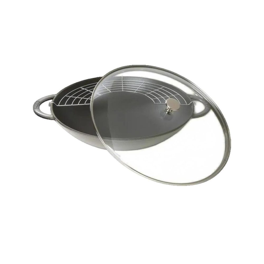 Staub Wok Staub en fonte émaillée 5,7 litres gris graphite 37 cm