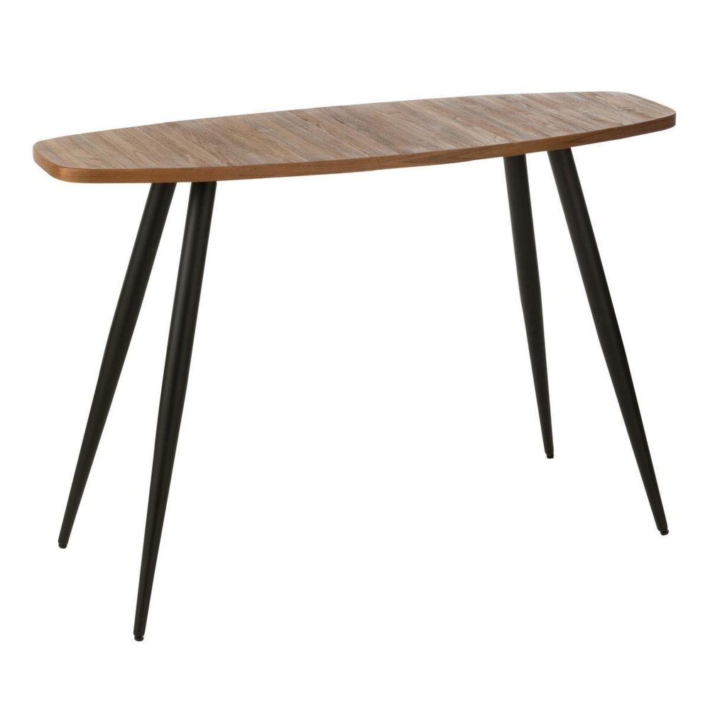 J-LINE Console ovale en bois teck 120cm naturel