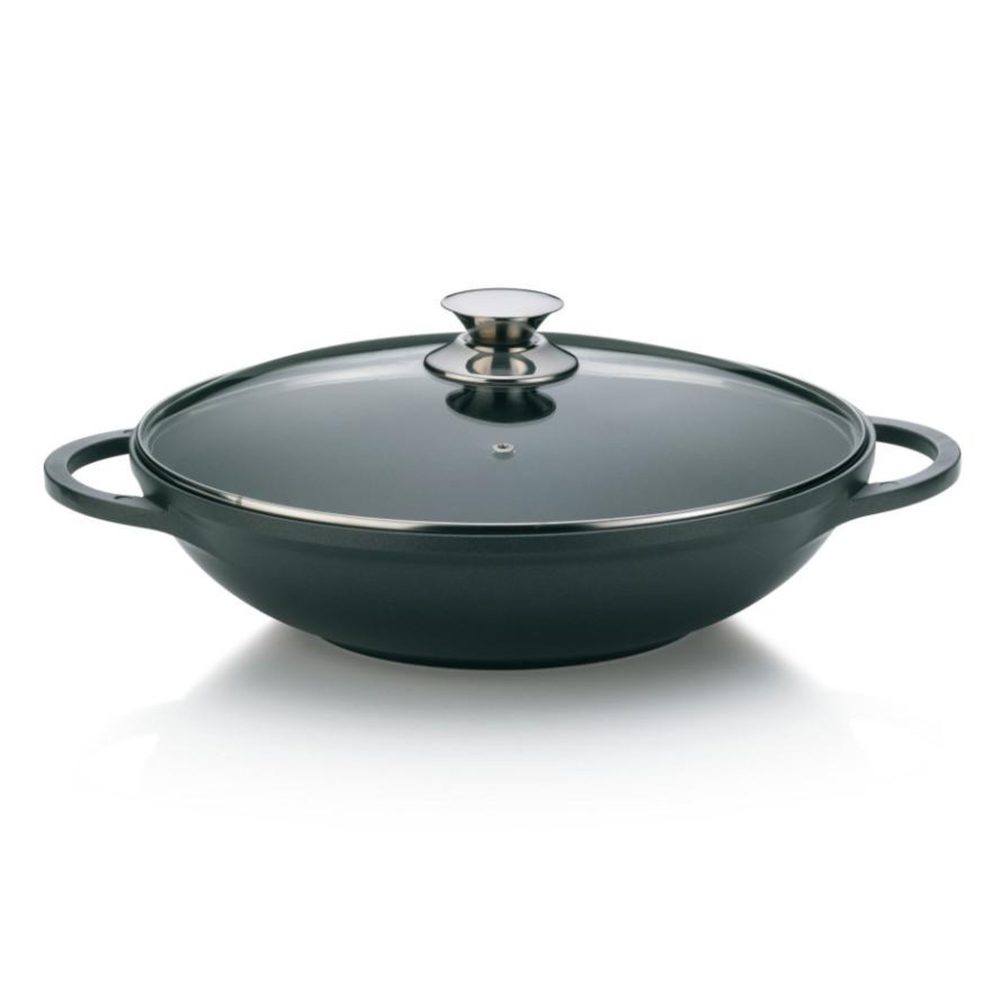 Kela line Wok en fonte d'aluminium + couvercle verre 32cm noir - 15157
