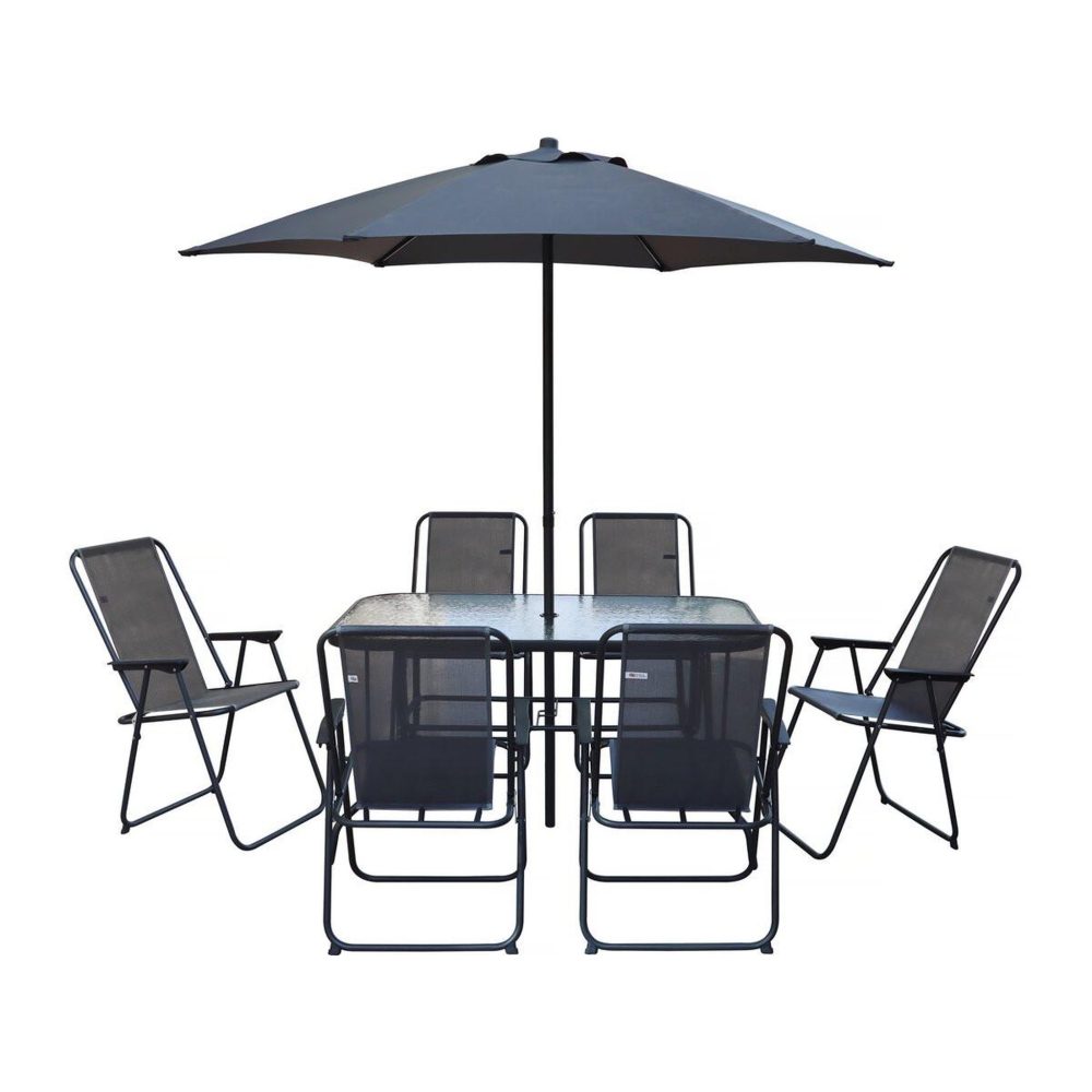Habitat et Jardin Table et chaises de jardin avec parasol en métal convivia - 6 places - gris anthracite