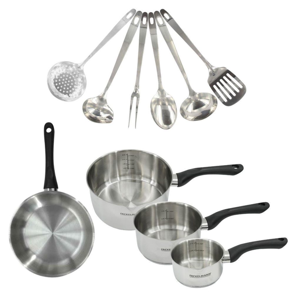 Fackelmann Set 1 poêle 20 cm, 3 casseroles en inox et 6 ustensiles inox fackelmann geneva