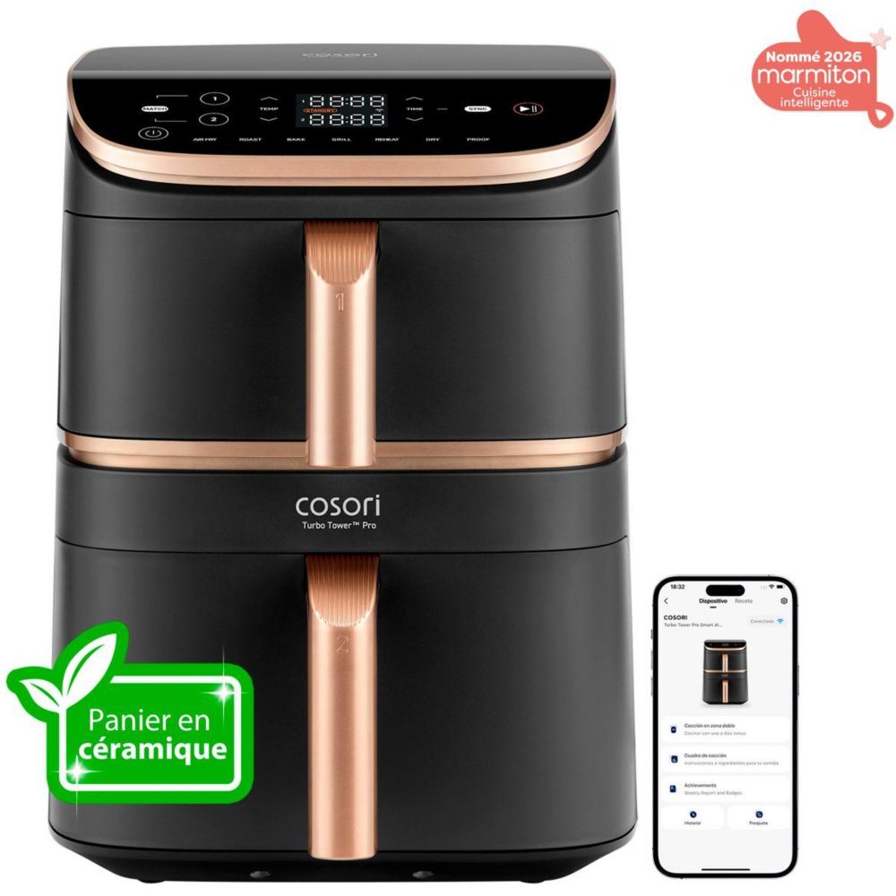 COSORI Friteuse sans huile kosp0040eun turbo tower pro smart, 10,8 l, panier céramique
