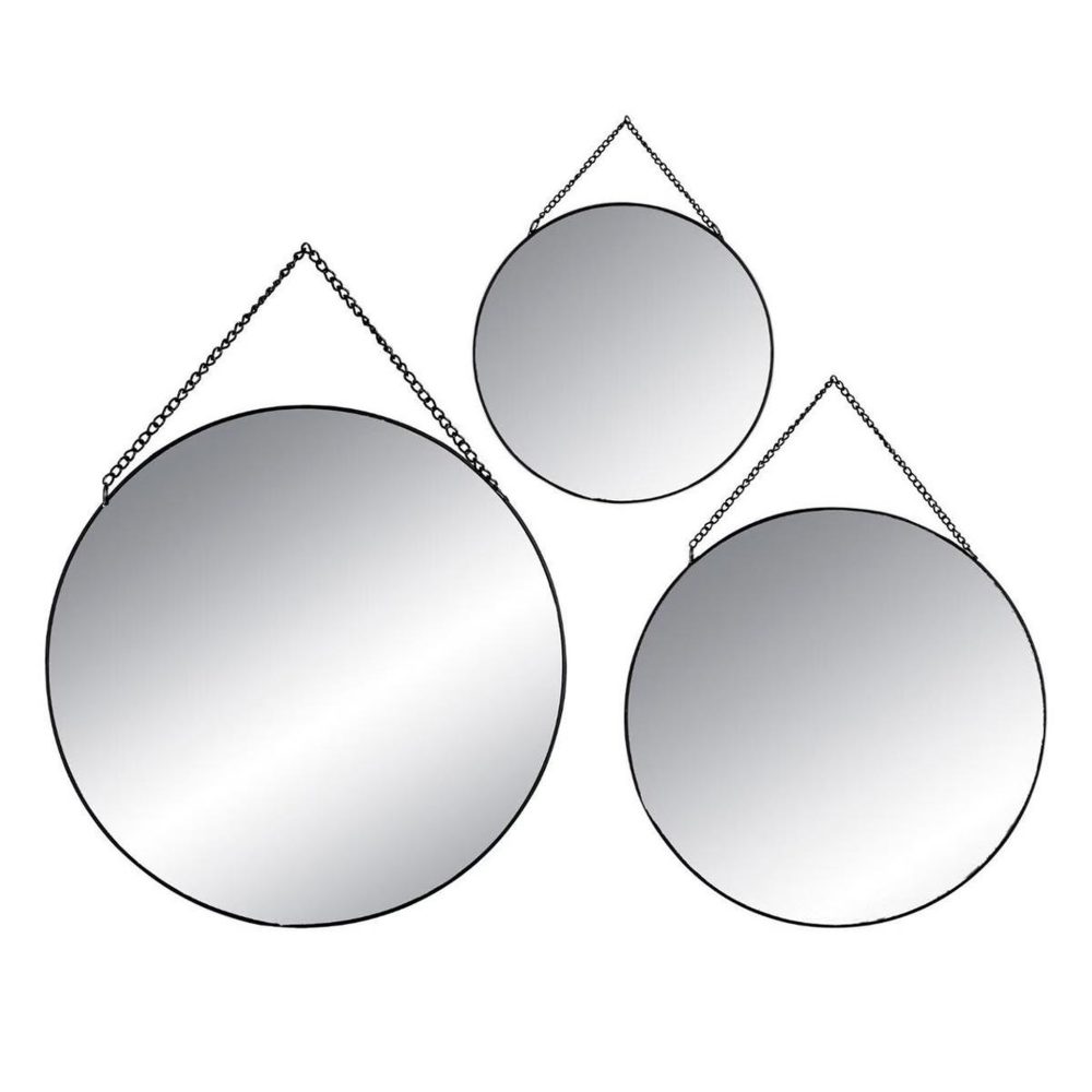 ATMOSPHERA Lot de 3 miroirs métal ronds 29cm noir